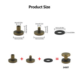 JINTANG 6mm Leather Rivets, 24 Sets Brass Button Flat Head Rivets, Chicago Binding Screws Studs Rivets for Leather Rivet Replacement Repair for DIY Leather Crafts, Clothes, Shoes, Jacket