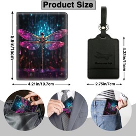 Passport Holder for Travel with Luggage Tag, PU Leather Passport Wallet with RFID Blocking for Women Men, Multi Card Slot Passport Cover Case, Red Dragonfly
