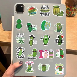 50Pcs Pickle Stickers, Green Cucumber Stickers Waterproof Vinyl Decals for Water Bottle Laptop Guitar Car Luggage Skateboard Cute Aesthetic Manga Gifts for Teens Girls Boys (Pickle)