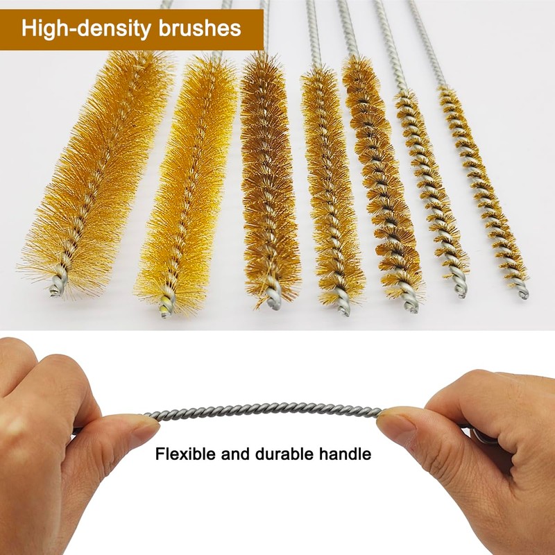 7 Pcs Brass Wire Tube Brushes Bottle Brush Set,11Inch Long