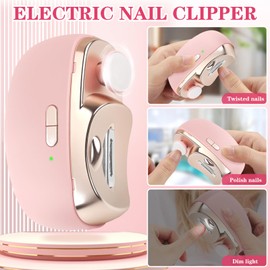 3-in-1 Electric Nail Clippers, Upgrade Electric Nail Clippers for Seniors, Automatic Electric Polishing Nail Clippers with Collector, Excellent Electric Nail Trimmer Gift for Your Loves (Cute-Pink)