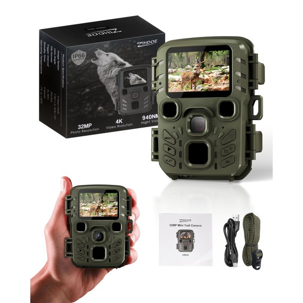 ZIMOCE Mini Wildlife Camera, 32MP, 4K Wildlife Camera with Motion
