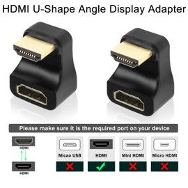 QIANRENON 8K HDMI U-Shaped Angle Display Adapter HDMI 2.1 Male to Female 180 Degree Angle Ultra HD Connection, Supports 3D 8K @ 60Hz UHD2.1, for Laptop PC Monitor Projector HDTV, 2 Pieces (Positive)