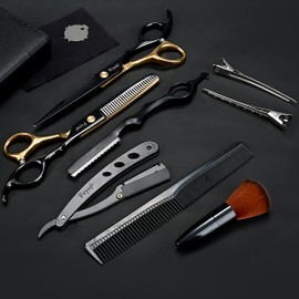 Professional Hair Scissors Thin Hair Scissors Set,Fcysy Hairdressing Scissors Haircut Scissors Kit Hairdresser Texturing Scissors Hair Trimming Scissors Straight Edge Razor for Barber Salon Supplies