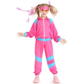 BAKUGOU Girls 80s Tracksuit Costume Set ColorBlock 2 Piece Windbreaker Suit Kids Hip Hop Dance Tracksuit Retro Shell Suit