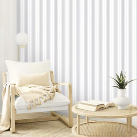 Fititem 393inL 17.3inW Gray and White Peel and Stick Wallpaper Modern Boho Contact Paper Cabinet Grey Stripe Removable Waterproof Wallpaper Bathroom Bedroom Self Adhesive Line Farmhouse Contact Paper