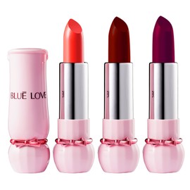BLUE LOVE 3Pcs Moisturizing Lipstick Set, Lustrous Nourishing Red Creamy Lipstick, Hyaluronic Acid Infused, Long Lasting Lipstick and Non-Greasy Lip Stick for Women (1#+5#+7#, 3PC)