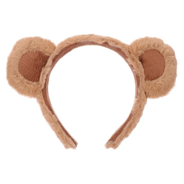 Lurrose Bear Ears Headband Fluffy Bear Ears Hairband Animal Ears Headwear for Makeup Washing Face Cosplay Party, Camel Brown