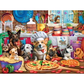 Buffalo Games - Pizza Time Pups by Brigid Ashwood 750 Piece Jigsaw Puzzle for Adults and Teens Colorful Dogs Kitchen Scene