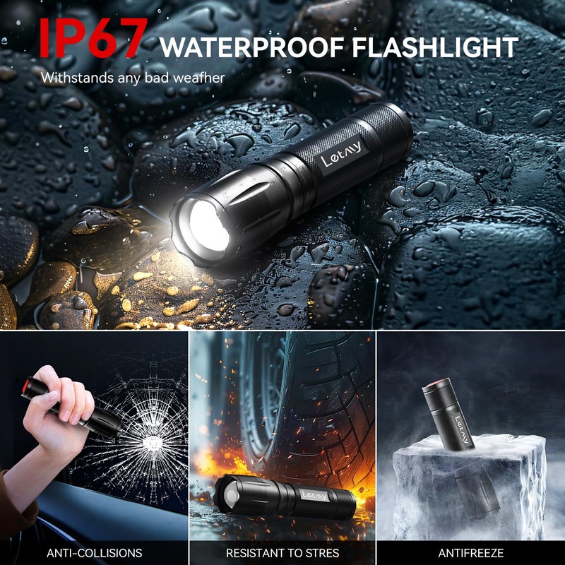 LETMY Tactical Flashlight S2000-2 Pack Bright Military Grade LED Flashlights