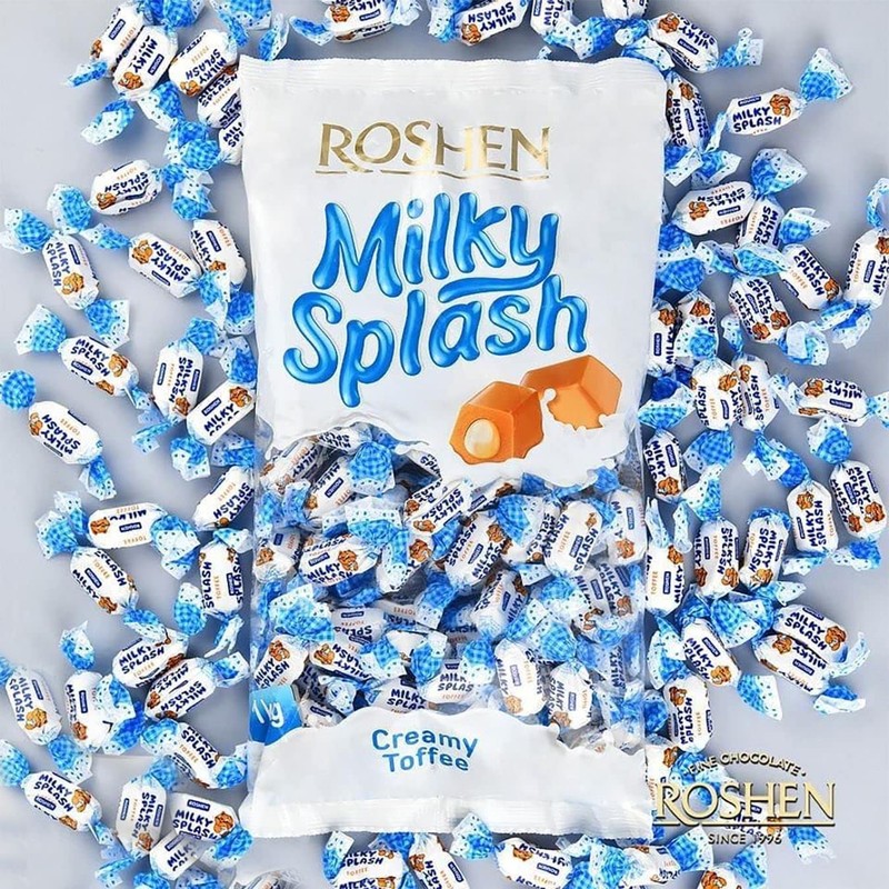 Roshen Milky Splash, Caramel Creamy Toffee with Milk Filling, Kosher,