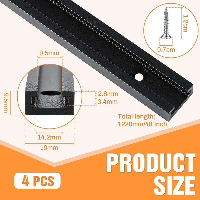 Zonon 4 Pack 48 Inch Double-cut Profile Universal T Track