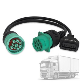 lydesor J1939 9 Pin to OBD 2 Male Adapter Cable,Work with Truck Diagnostic Scanner Type 2 Green J1939 Diagnostic Connector,OBD to 9 Pin J1939 Y Cable Fit for Heavy Duty Commercial Truck ELD GPS