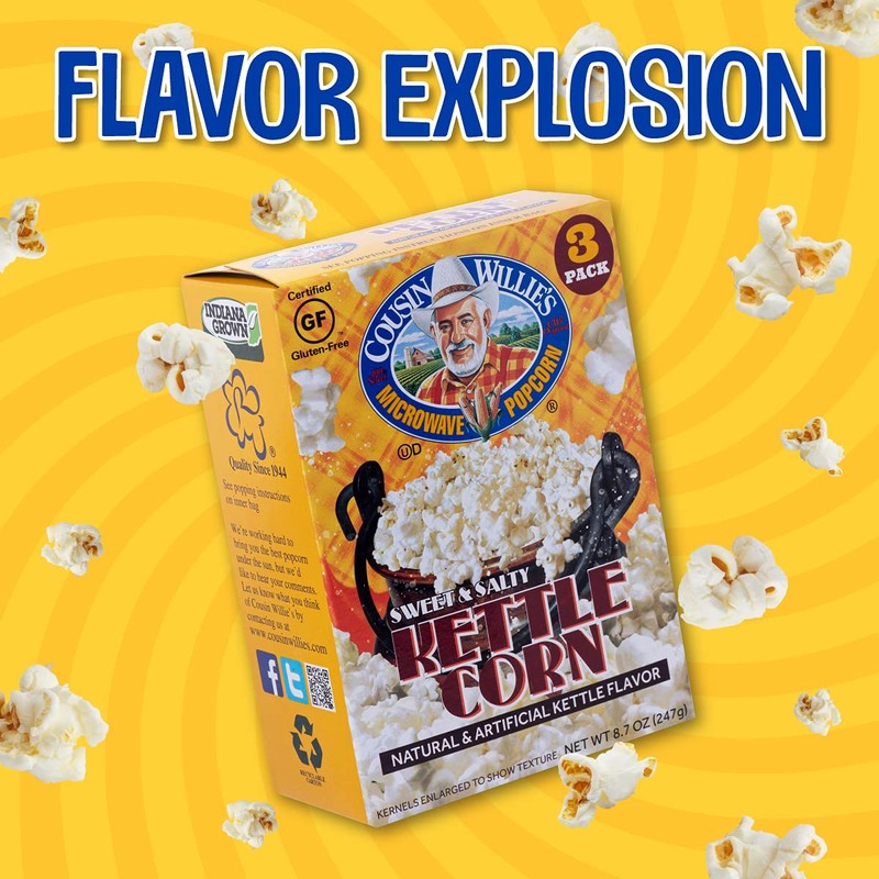 Cousin Willie's Microwave Popcorn Bags, Kettle Corn (4 Boxes, 12