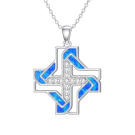 SIMONLY Celtic Knot Cross Necklace with Opal 925 Sterling Silver Cross Necklace Religious Christian Jewelry for Men Women