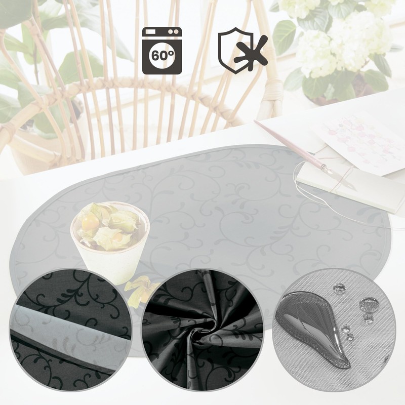 Erwin Müller Placemats Set of 2 Washable Graphite Oval Size: