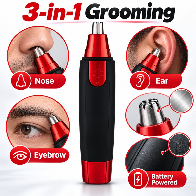 3-in-1 Grooming Trimmer for Men – Battery Powered Nose, Ear