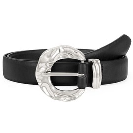 LEACOOLKEY Leather Belt for Women Ladies Waist Belt for Jeans Dress Fashion Leather Belt with Gold Buckle, I-silver Black, 51": Suit waist size 41"-44"