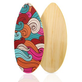 Skimboard 35 Inch Skim Boards for Beach Adults ＆ Kids, High Gloss Coat Wooden Skim Board for Beginners, Durable Lightweight Wood Body Board -Cloud