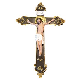 Love's Gift 24 Inches Wall Mounted Resin Jesus Christ on Inri Cross Wall Crucifix Home Chapel Decoration (Beige)