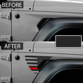 Bogar Tech Designs - Precut Side Fender Vent American Flag Vinyl Decal Compatible with Jeep Wrangler JL 2018-2022 and Gladiator 2020-2022, Thin Red Line