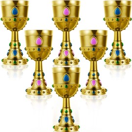 Medieval Molded Crown Goblets 8 oz Gold Jeweled Goblet Vintage Plastic Goblet Chalice Goblet King Queen Party Goblets Medieval Party Decorations for Carnival Party Drinking Decor Supplies (6 Pcs)