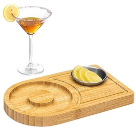 YERGOFE Solid Wood Margarita Rimmer - Quick Salt Rimming & Easy-Clean Shallow Tray | Non-Slip for Home Bars & Parties | Professional Cocktail Plate for Bartenders (Rimmer+Board)