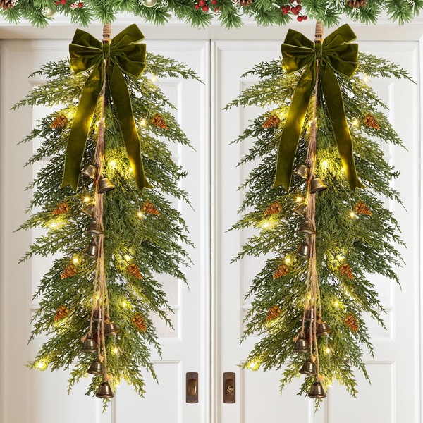Hungdao 2 Pack 36" Large Christmas Pine Teardrop Cedar Swag