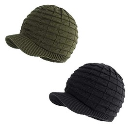 LANGZHEN Unisex Winter Hats with Visor Warm ski hat Stylish Knitted hat for Men and Women (Black+Army Green)