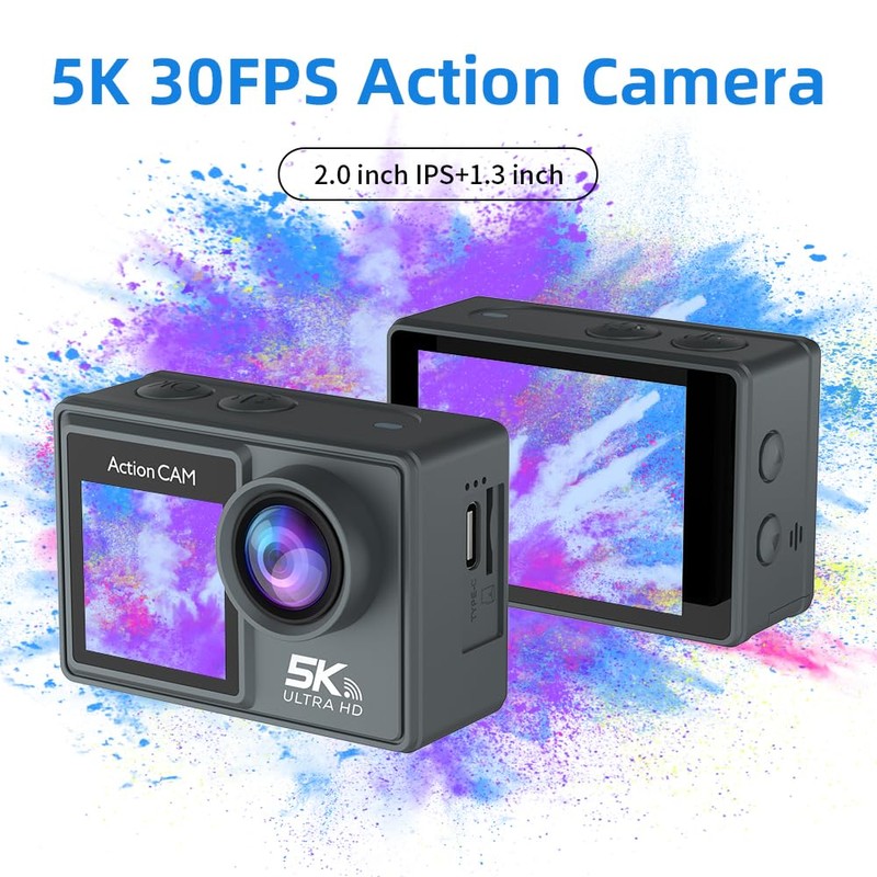 DeKangHY 5K Ultra HD WiFi Action Camera, 30FPS, 2.0" IPS