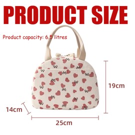 YNR Insulated Lunch Bag for Girls,Women Lunch Cooler Bag,Insulated Leakproof Children's Tote Bag,Thermal Food Container,Love Pattern Lunch Bag for Work,School,BBQ,Cream Colour Canvas Tote Design