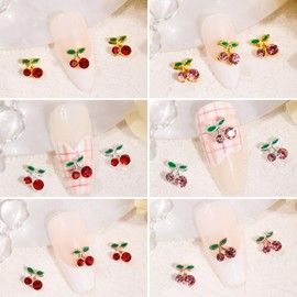 Cherry Nail Parts, Rhinestones, Set of 30, Cute Cherry Parts, 3D Fruit, Fruit, Rhinestones, Red, Pink, Nail Jewelry, Decor Parts (6mm)