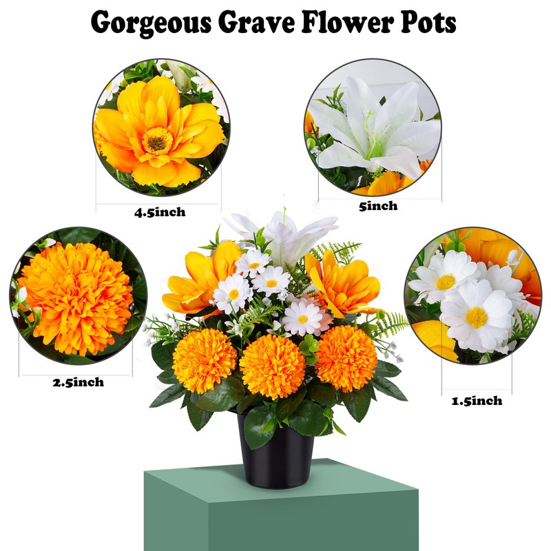 Artificial Cemetery Flowers in Pots, Artificial Chrysanthemums Lily Daisy with