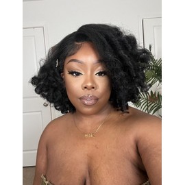 LUXLUXE Edith 12" Roller Curl Lace Front Wig with 4x13-inch HD Lace, Heat-resistant Synthetic Fiber, and Baby Hair for a Natural Look, (Dark Brown)