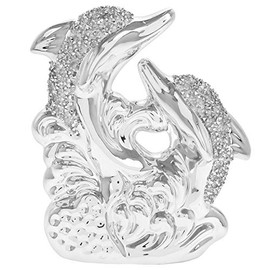The Leonardo Collection LP45625 Silver Sparkle Twin Dolphins Ornament, 16x6x17cm, Boxed