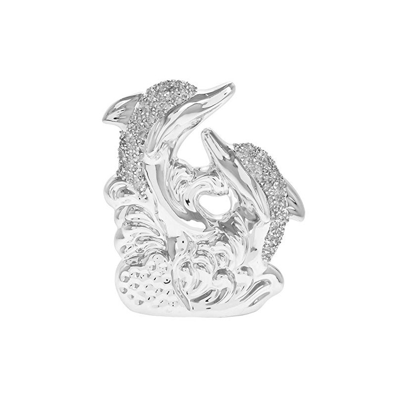 The Leonardo Collection LP45625 Silver Sparkle Twin Dolphins Ornament, 16x6x17cm,