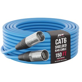 LyxPro 150 Feet Shielded CAT6 Ethercon Cable - Professional Audio & Lighting RJ45 Cable, Studio-Grade Sound Transmission, Extreme Durability - Blue