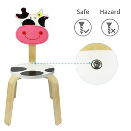 iPlay, iLearn 10 Inch Kids Solid Hard Wood Animal Chair, Stackable Wooden Finished, Preschool, Daycare, Bedroom, Playroom, Nursery Seat, Cow Furniture Stool for Toddlers, Children, Boys, Girls