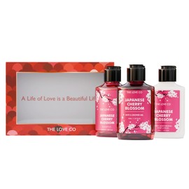 THE LOVE CO. Japanese Cherry Blossom Gift Collection| Indulge in Travel Pack Shower Gel, Body Lotion & Shampoo | Ideal Birthday & Special Occasion Hamper - Pack of 3