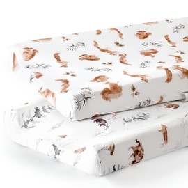 GRSSDER Juego de 2 fundas elásticas para cambiador de punto de jersey, ultra suaves, 2 unidades, fundas para cambiador de mesa para almohadillas para orejas de 32/34 x 16 pulgadas, seguras y cómodas, bonito patrón para niños y niñas, lindas ardillas y an