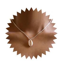 Inilbran Bohemia Sea Shell Choker Necklace Vintage Cowrie Shell Pendant Necklace Choker Silver Cowrie Seashell Necklace Choker Summer Beach Seashell Necklace Chain Jewelry for Women and Girls