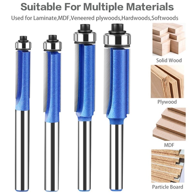 Wolfride 4PCS Flush Trim Router Bit Set 1/4 Inch Shank