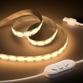 OULARA USB COB LED Strip 5 V Warm White 2700 K, 3 m Dimmable 960 LEDs COB LED Strip Light, Flexible LED Strip with Memory Function for TV Background Lighting, Bedroom, Mirror