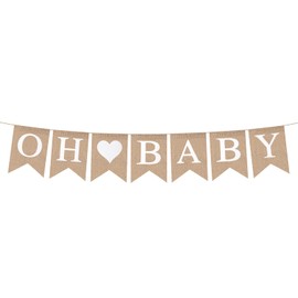 Oh Baby Burlap Banner, 5x7 inches Pre-Strung Baby Shower Decoration Banner, Baby Announcement Sign for Boy and Girl, Gender Reveal Party Decor, Newborn Birth Hospital Signs(11.5 ft)