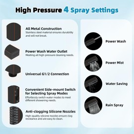 Hibbent All Metal High Pressure 10'' Rainfall Shower Head, Showerhead Combo with 4-mode Handheld Spray, 12'' Adjustable Extension Arm, Extension Bar, Easy Reach Holder, 71'' Hose, Oil Rubbed Bronze