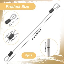 GORGECRAFT 6PCS Stainless Steel Lanyard Cable 4mm Security Cable Wire 30cm Safety Cable Lock Heavy Duty Coated Luggage Lock Wire Rope with Double Loop for Lock Bicycles Outdoor Doors Gate Fences
