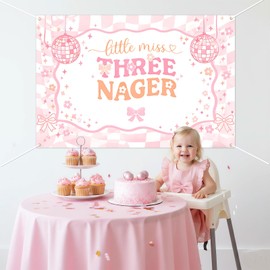 Little Miss Threenager Backdrop Disco Theme 3rd Birthday Banner 5x3ft