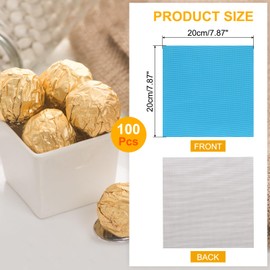 QUARKZMAN 100 Stück Folienbonbonverpackungen, 8 x 8 Zoll Schokoladenverpackungen, Aluminiumfolie für Karamellbonbonverpackungen Dekoration (Azure, Feines Gitter)