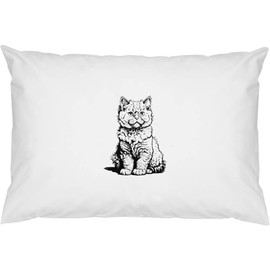 2 x 'Selkirk Rex Cat Sitting' Cotton Pillow Cases (PW00034600)