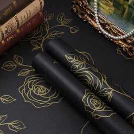 Amiya Black and Gold Floral Wallpaper Peel and Stick Wallpaper line Boho Wallpaper Retro Renovation of bedrooms,cabinets,etc Contact Paper 17.3" X 480" PVC Removable Wall Paper